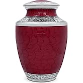 CLEENTABLE Metal Alloy Cremation Urn for Human Ashes - Decorative Memorial Urn for Adult Human Ashes Man & Woman Urn - Secure Screw-Top Lid, Hold Remains up to 200lbs 12" (Maroon & Silver)