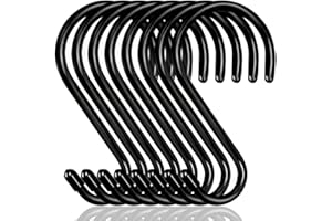 Dreecy 8 Pack Black 6 Inch Large S Hooks, Heavy Duty, Rust Resistant, Non-Slip, Vinyl Coated, Metal, Wall Mount, 8 Count