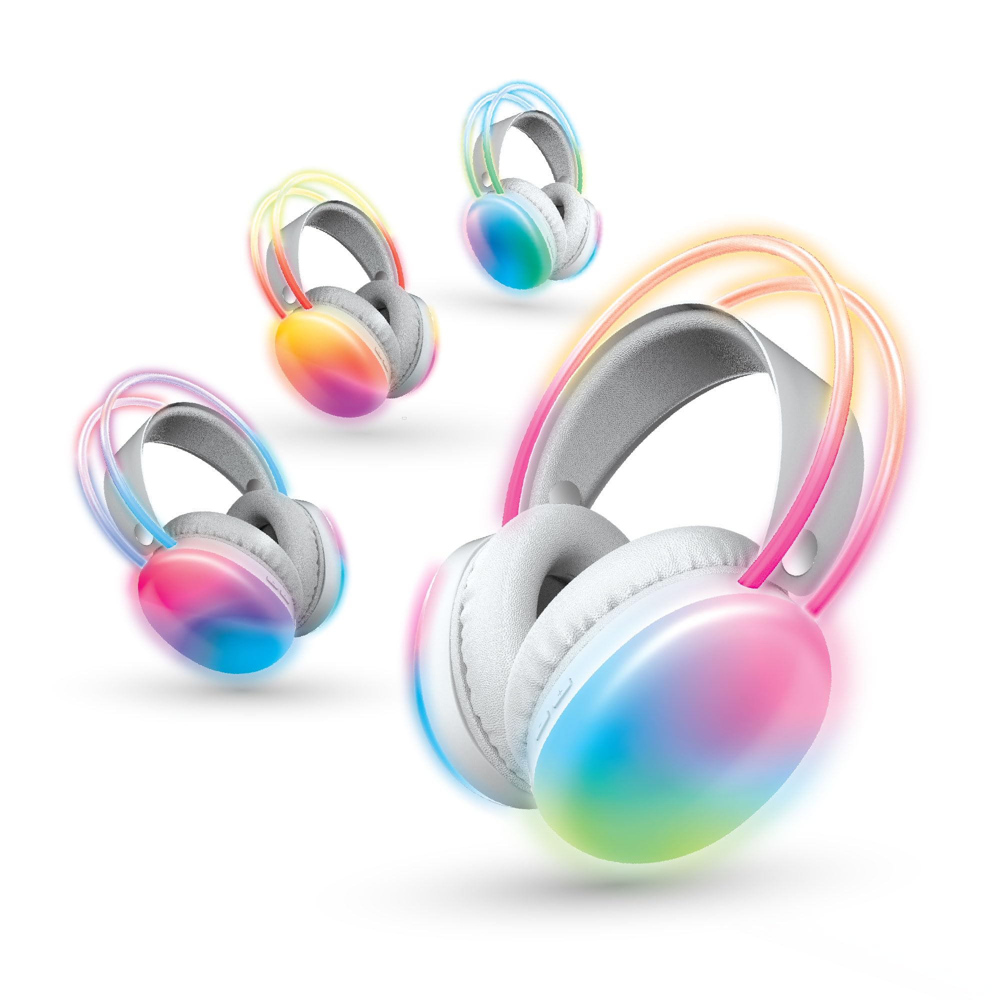 Photo 1 of (used)(see images) Brookstone Wireless Silent Disco Headphones, Multicolor LED Lights, Bluetooth 5.0, Up to 10 Hours of Playtime, 4 Pack