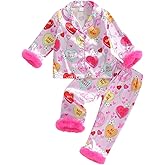 Fsadfeas 2Pcs Valentines Pajamas for Toddler Girl Lapel Button Bows Heart Print Tops and Pants Little Kids Girls PJ Nightgown