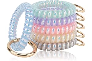 QIUTIMIY 6PCS Wristlet Keychain, Colorful Spiral Coil Hair Tie for Women, Sauna Accessaries Wrist Coil Key Ring Key Holder