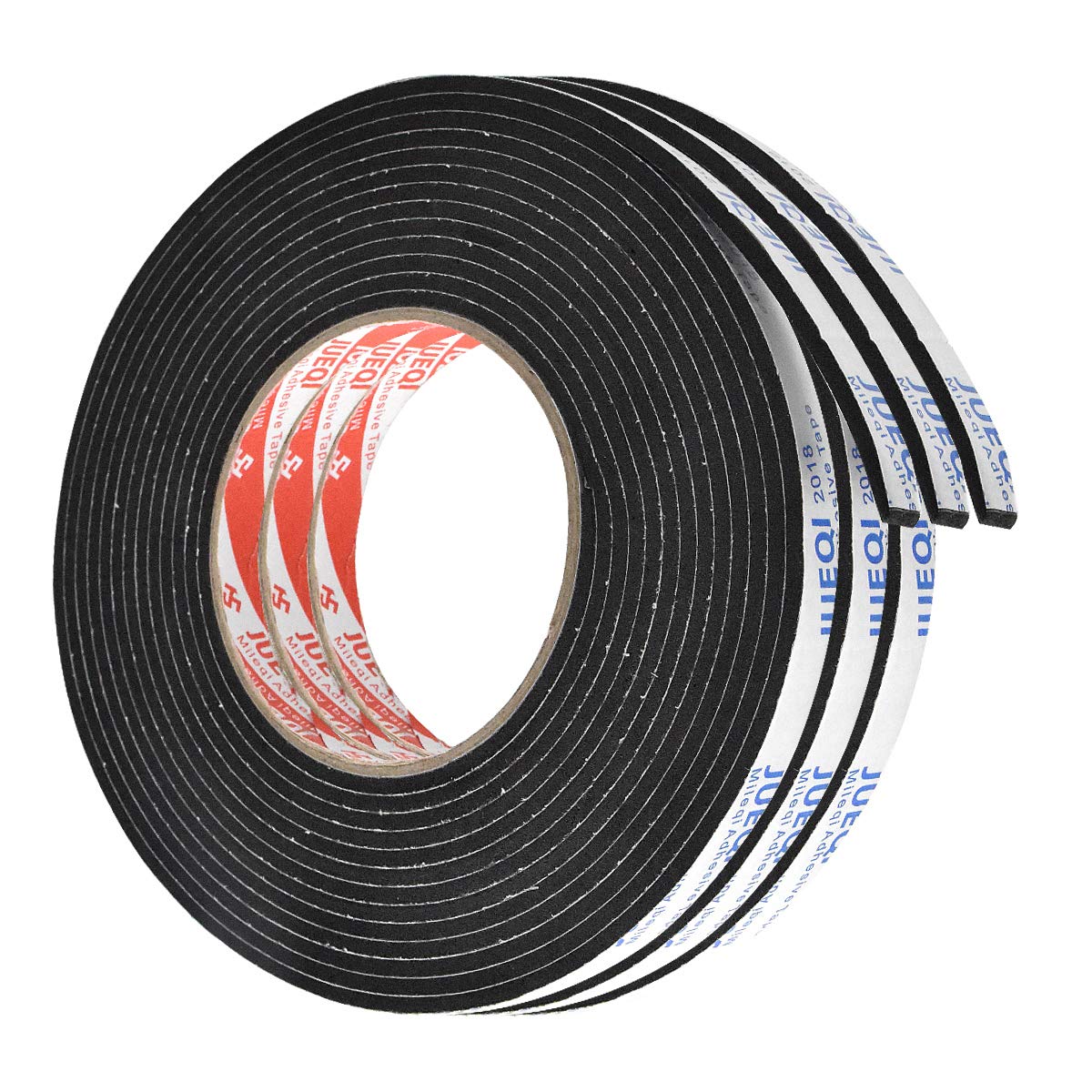Kissral Double Sided Sticky Tape - 3pcs Foam Tape, 3mm ×10mm × 5m, Heavy Duty, Waterproof, Black, Indoor/Outdoor Seal Tape for Windows & Doors