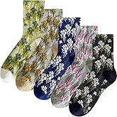 Daphene Womens Retro Floral Socks | Cozy Cotton Vintage Jacquard Patterns | Stretch Breathable Skin-Friendly | Holiday Gift