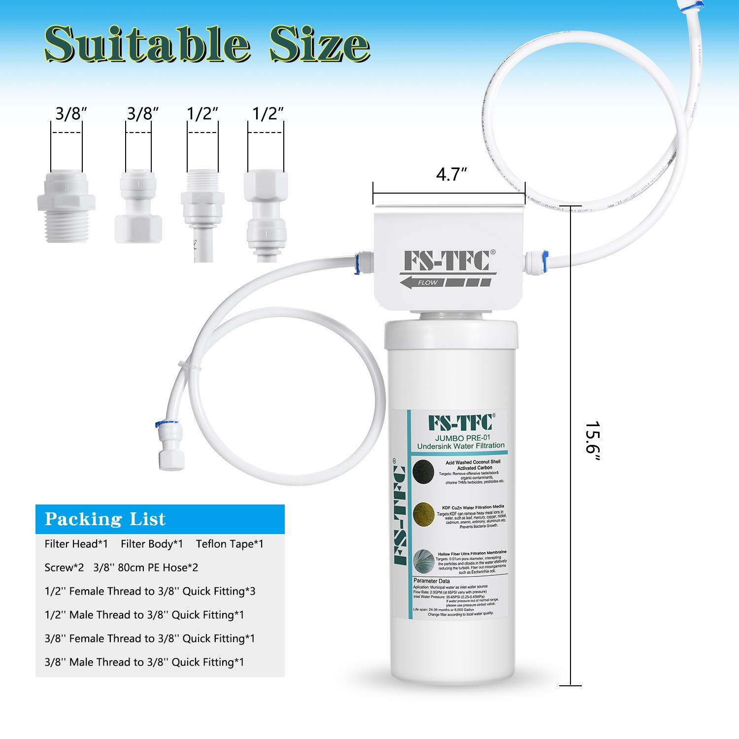 FS-TFC Jumbo Under Sink Water Filter System 20K Gallons Ultra High Capacity Tripple Filtration 0.01 Micron Precision Removes 99.99% Lead, Fluoride, Chlorine, Bad Taste & Odor: Industrial & Scientific