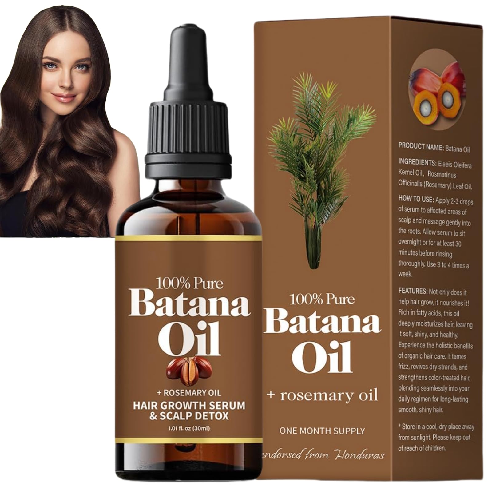 Kioma Batana Oil with Rosemary for Hair Growth - Nourishes and Promotes Healthy Hair for Women and Men of All Hair Types, 30ml/1 Fl Oz
