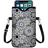 IRADA Neoprene Cell Phone Sleeve Pouch Case Bag with Crossbody Strap Neck Lanyard for Women Men 7.6 X 4.3 Inches-Vintage Boho-Grey Shockproof Universal Phone Bag