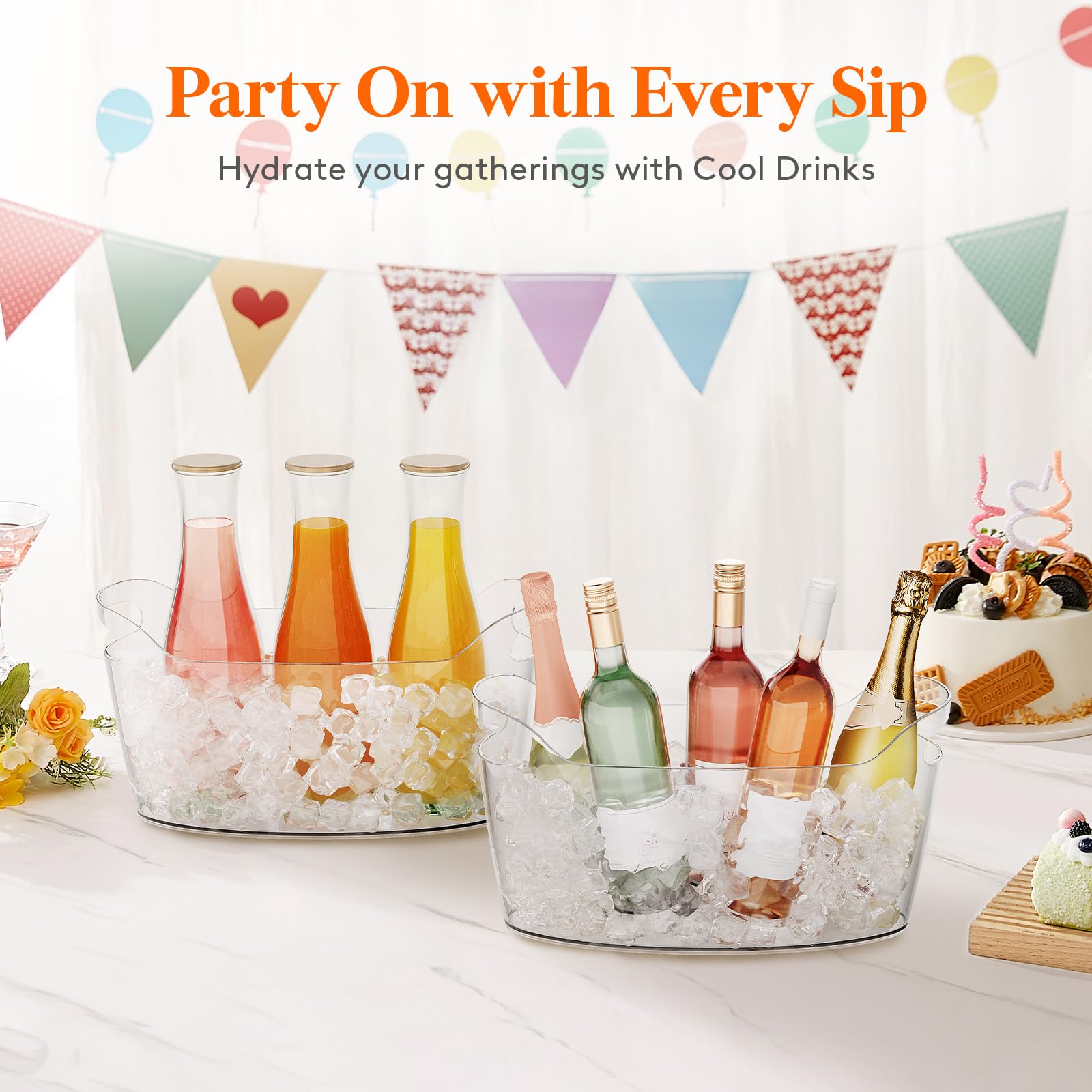 Lifewit 6.5L Ice Bucket for Parties 2 Pcs (in 1 Package), Portable Drink Bucket for Cocktail Bar, Plastic Champagne Cooler for Beverage/Wine/Beer, Mimosa Bar Supplies Chiller Tub with Scoop