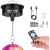 Disco Ball Motor with Light &amp; Remote, 1-8 RPM Rotating Spinner (4-16 Inch) | Sound activated 30 rgb leds, rated 8 lbs heavy duty for 4-16 inch globes, adjusts 1-8 RPM speeds, dual USB or battery power