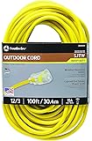 Southwire 02589SW Outdoor Extension Cord- 12/3 American Made SJTW Heavy Duty 3 Prong Extension Cord- Great for Commercial Use, Gardening, and Major Appliances (100 Foot- Yellow)