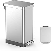 QUALIAZERO 50L / 13 Gallon Stainless Steel Step-On Kitchen Trash Can Soft-Close Lid, Fingerprint-Resistant, Removable Liner, Slim Shape Modern Design for Home, Office, Commercial Space