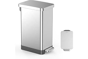 QUALIAZERO 50L / 13 Gallon Stainless Steel Step-On Kitchen Trash Can Soft-Close Lid, Fingerprint-Resistant, Removable Liner, Slim Shape Modern Design for Home, Office, Commercial Space