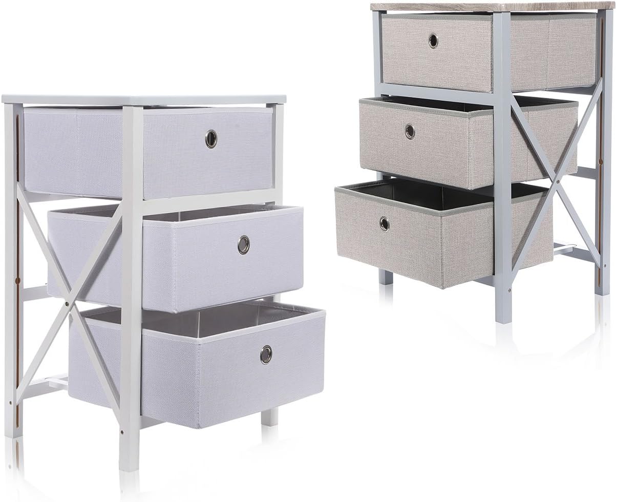 Makika Chest of drawers foldable DIY Storage Cabinet Furniture 3 Drawer Modern Design Multiple-Purpose Bedroom Dining Living Room Kitchen MDF PVC Cardboard in White