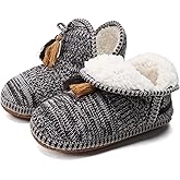 GPOS Women's Faux Cashmere Knit House Slipper Booties Cotton Quilted Warm Indoor Ankle Boots