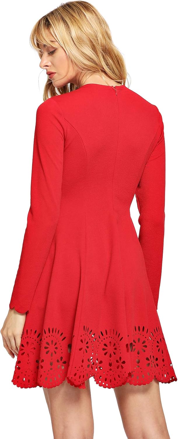 Romwe Women's Scalloped Hem Stretchy Knit Flared Skater A-line Dress at  Women’s Clothing store