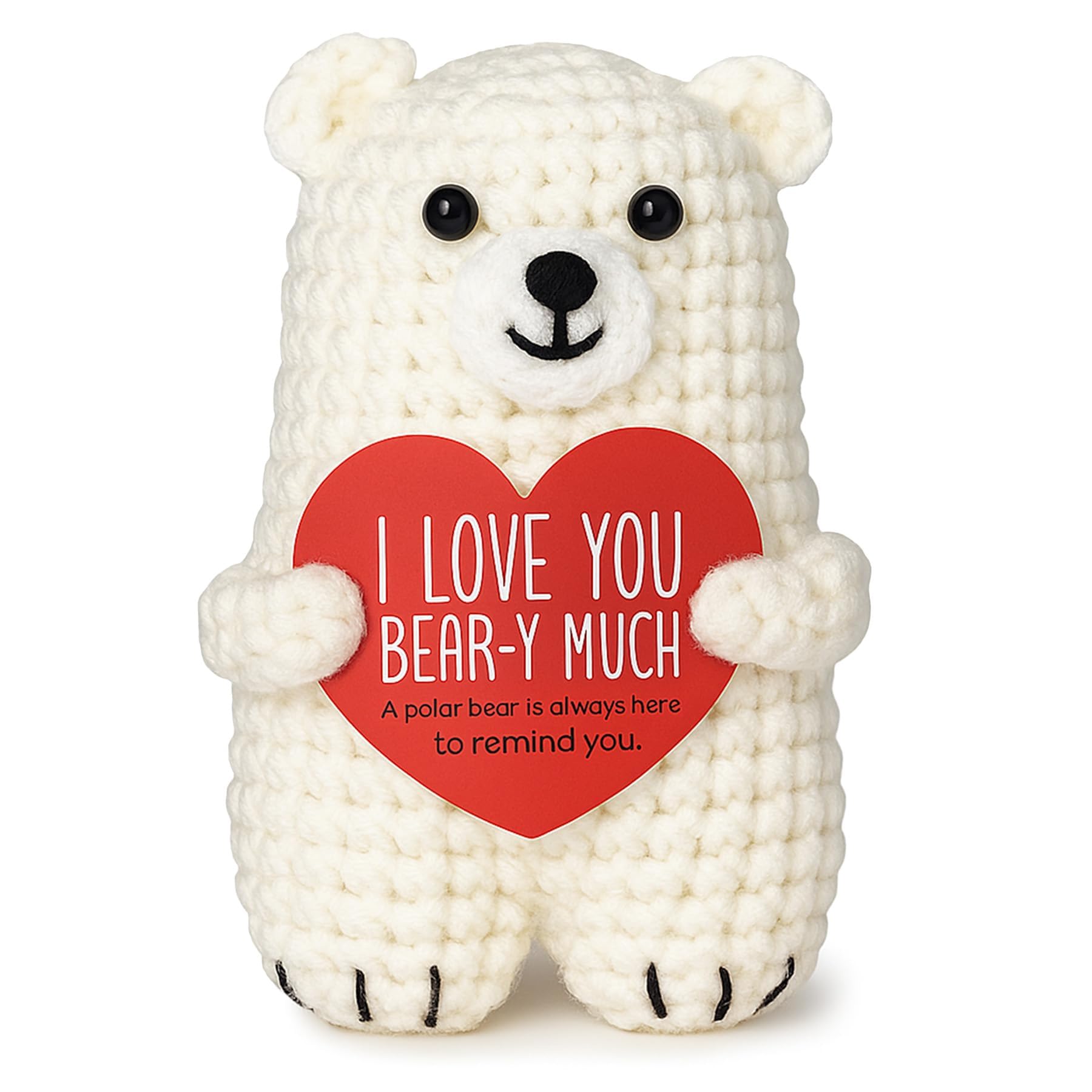 ALUNME Crochet Polar Bear Plush with Heart Sign - I LOVE YOU BEAR-Y MUCH Cute Stuffed Animal Gift for Valentine's Day, Anniversary, or Just Because