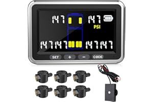 Tyona Tire Pressure Monitoring System, Truck TPMS RV Trailer tpms 0-199psi Thru Sensors 4.5-inch Color Screen, 6 Alarm Modes, Long-Distance Sensing, for Trucks, Motor Home (6 Flow Thru Sensors)