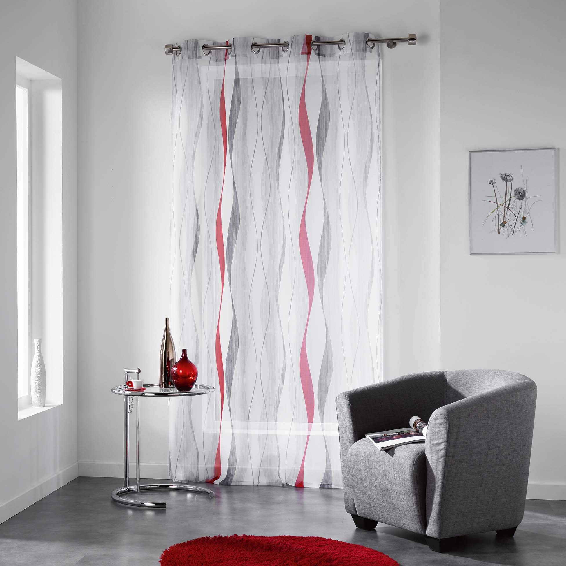 Douceur d'Intérieur Ondulys Polyester Panel Curtain with Eyelets, polyester, red, 240x140 cm