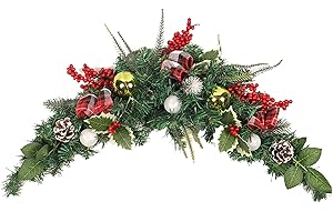 ASSR 23.6inch Artificial Christmas Swag,Pine and Pine Cone Swag,Winter Pine Needles Decoration Swag with Bow and Red Berries Xmas Centerpiece, 1339Y18TVP, 60CM