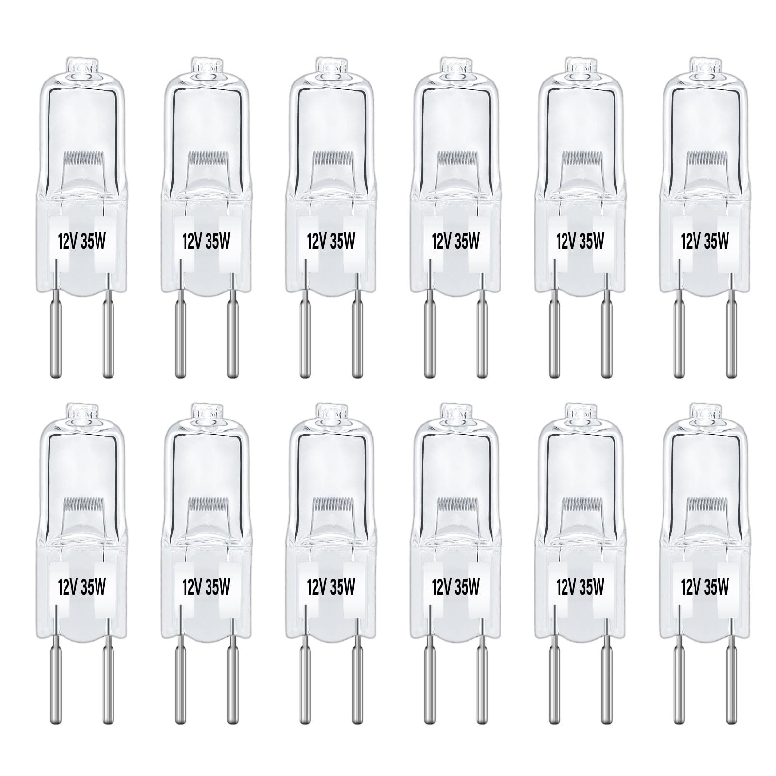 12 Pack GY6.35 Halogen Bulb 12V 35W Dimmable, Warm White 2700K, 390LM, Clear Capsule Light Bulb, Halogen GY6.35/G6.35 2-Bi-Pin Base, for Under Cabinet, Desk Lamp, Chandeliers, Landscape Lighting