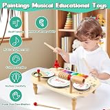 XIAPIA Kids Drum Kit 11 in 1 Wooden Musical Instrument Set Toddler Toys view 3
