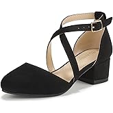 PANDANINJIA Girls Dress Shoes High Heels Flower Girl Closed Toe Cross Strap Wedding Party Mary Jane Little Big Kid Pump Shoe