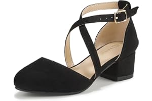 PANDANINJIA Girls Dress Shoes High Heels Flower Girl Closed Toe Cross Strap Wedding Party Mary Jane Little Big Kid Pump Shoe