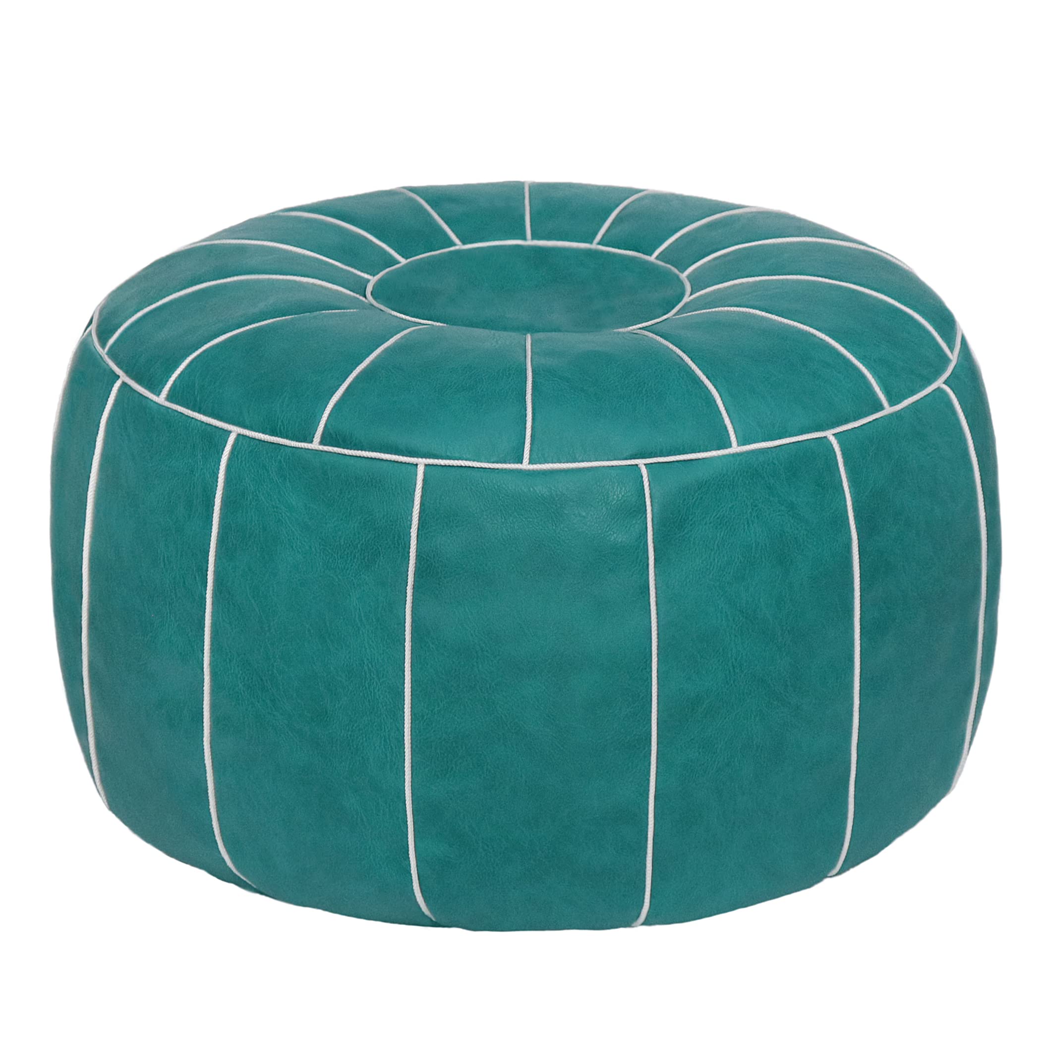 Photo 1 of *NO STUFFING BAG ONLY* Thgonwid Unstuffed Moroccan Storage Pouf Foot Stool Ottoman Seat Handmade Faux Leather Bean Bag Floor Chair Foot Rest for Living Room, Bedroom or Balcony (Teal Blue)