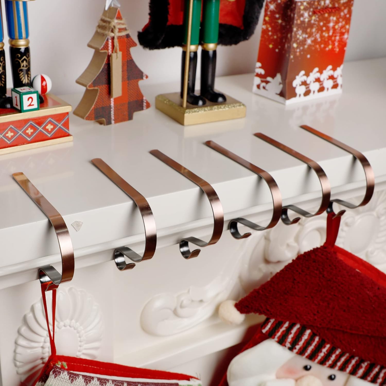 Stockings & Holders - YOFIT Christmas Stocking Holders for Mantle Set of 6, Adjustable and Lightweight Stocking Hanger, Multi-Use Stocking Hooks for Fireplace Mantel Christmas Home Xmas Party Decor