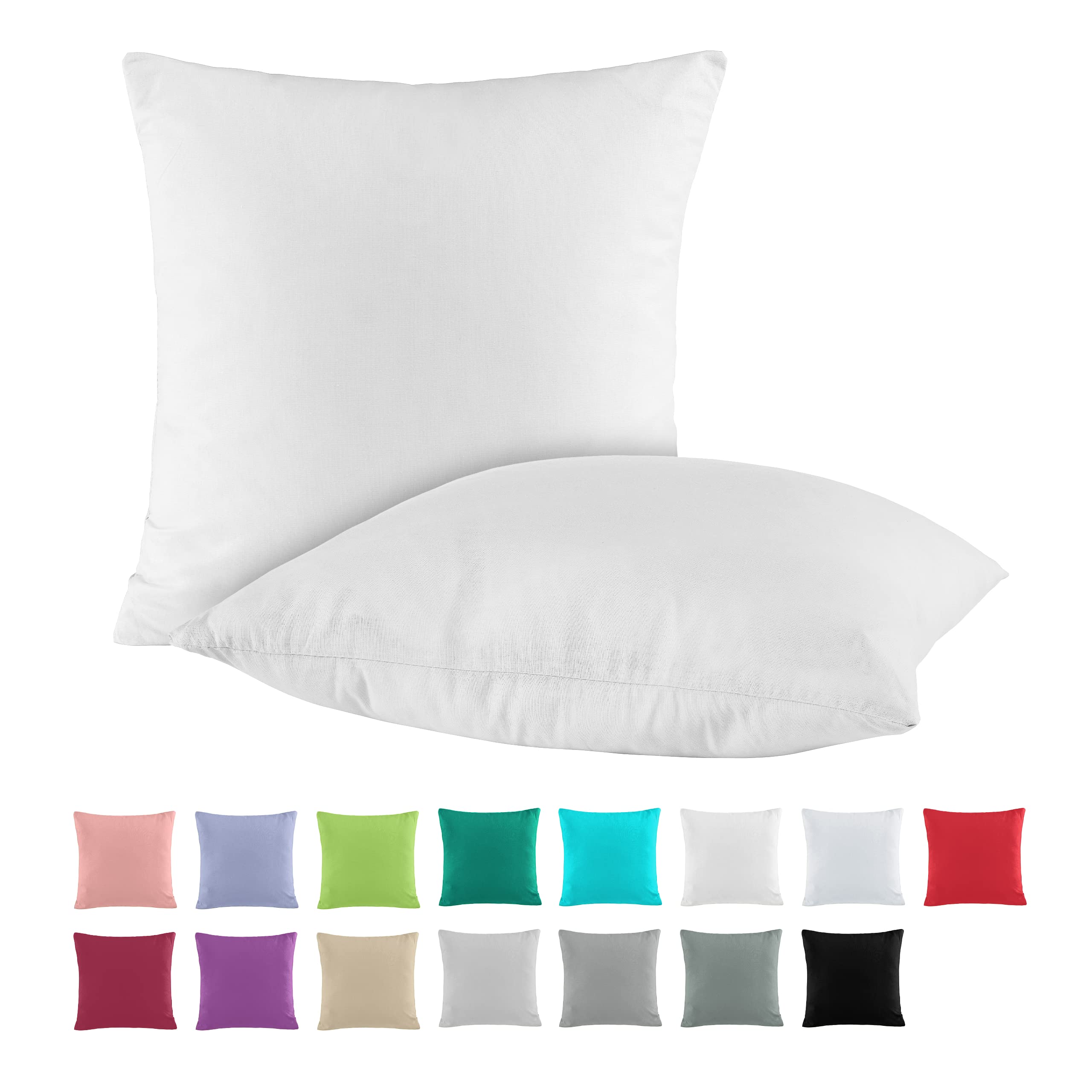 BaSaTex Double Pack Cotton Renforcé Cushion Cover 80 x 80 cm 100% Cotton Cushion Covers in White