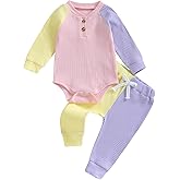 Thorn Tree Newborn Infant Baby Girl Clothes Ribbed Knitted Long Sleeve Romper Long Pants Stretchy Fall Outfits