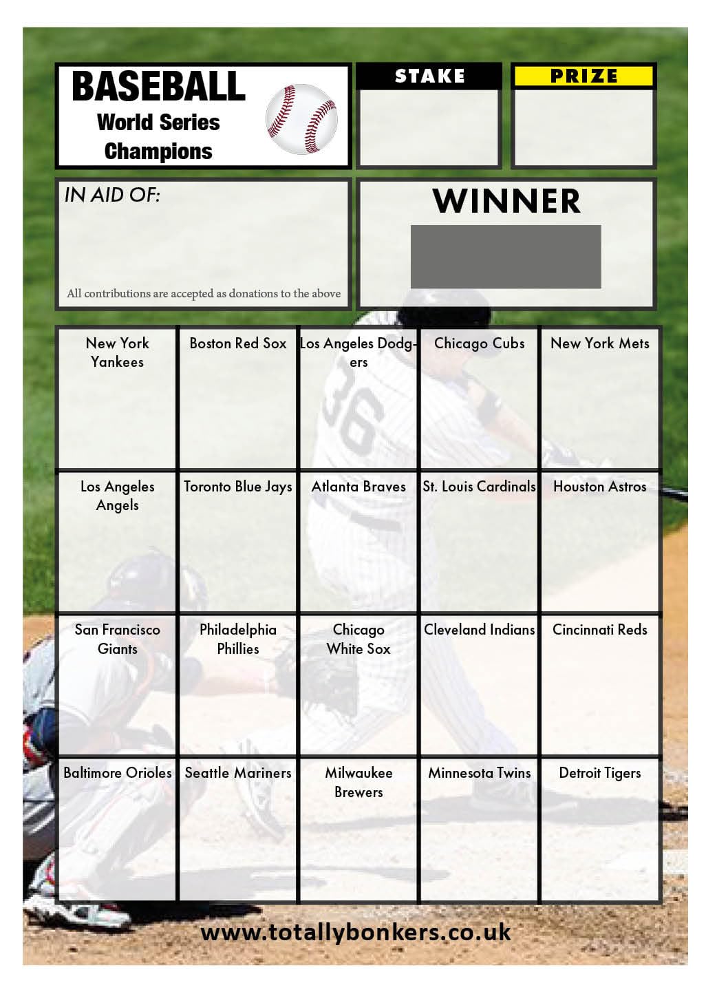 Totally Bonkers - Baseball Fundraising Scratch Cards - 20 SQUARE - A6 (148x105mm) -10 Pack - TB0022 - Blind Card