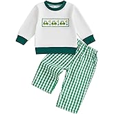 Mobbdow Toddler Baby Boy Golf Outfit Golf Cart Embroidery Crewneck Long Sleeve Sweatshirt and Plaid Pants Set Fall Clothes