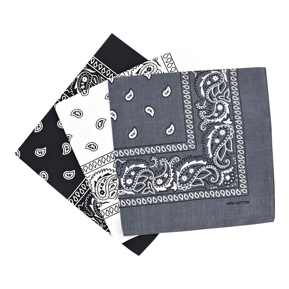 By Neki Paisley 3 Pack Black, White, Grey Bandanas Scarves