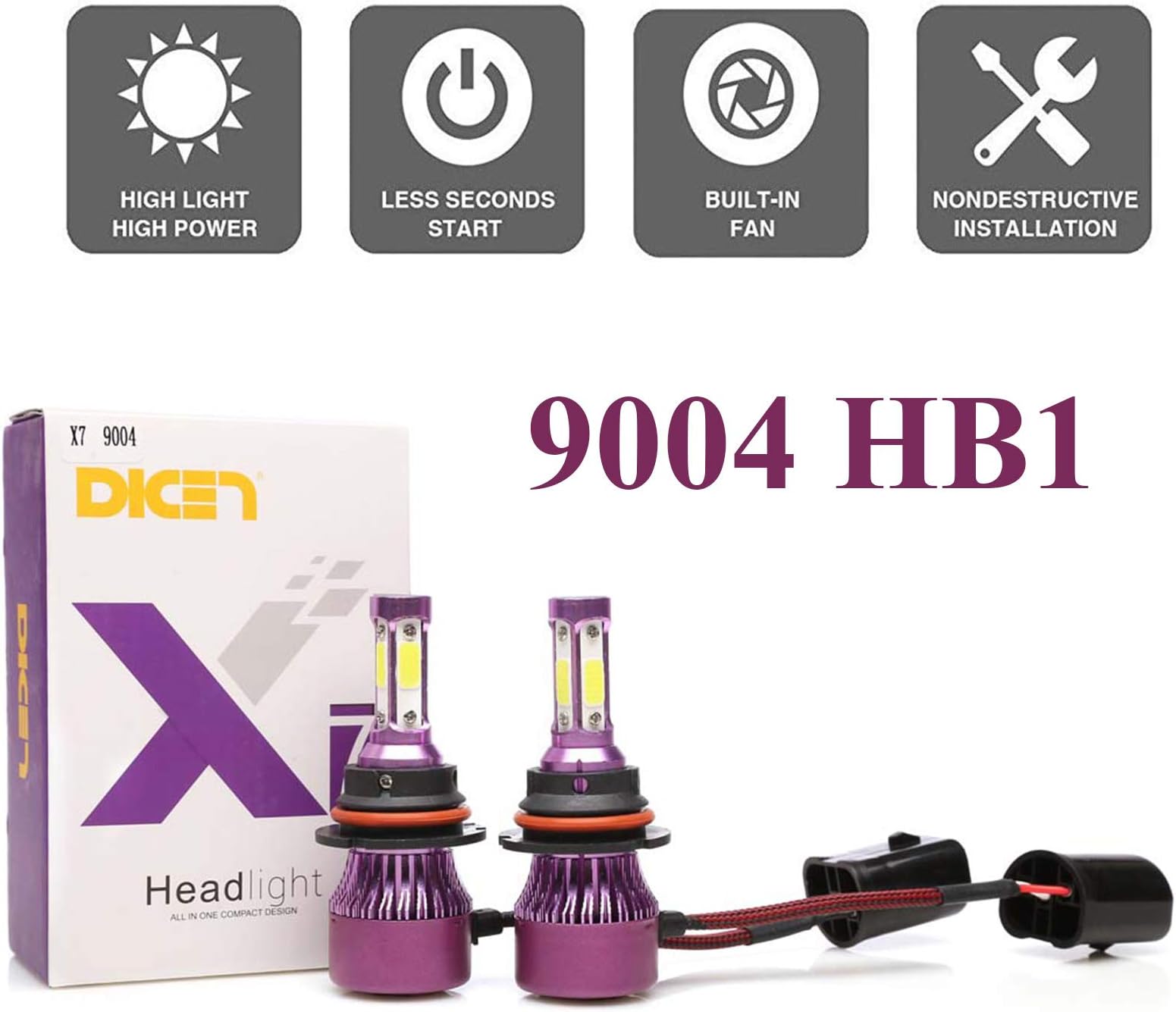 H4 Car LED Headlight Bulbs Ultra Upgrade Lamp Conversion Kit - Auto Headlamps 16000LM Dual 4 Sides COB Chips/Hi/Lo Beam/Fog Bulbs Replacement Kit 6000K Cool White 2 Pack