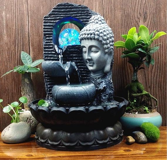 PZON Tabletop water fountains and waterfalls Buddha statue With Led