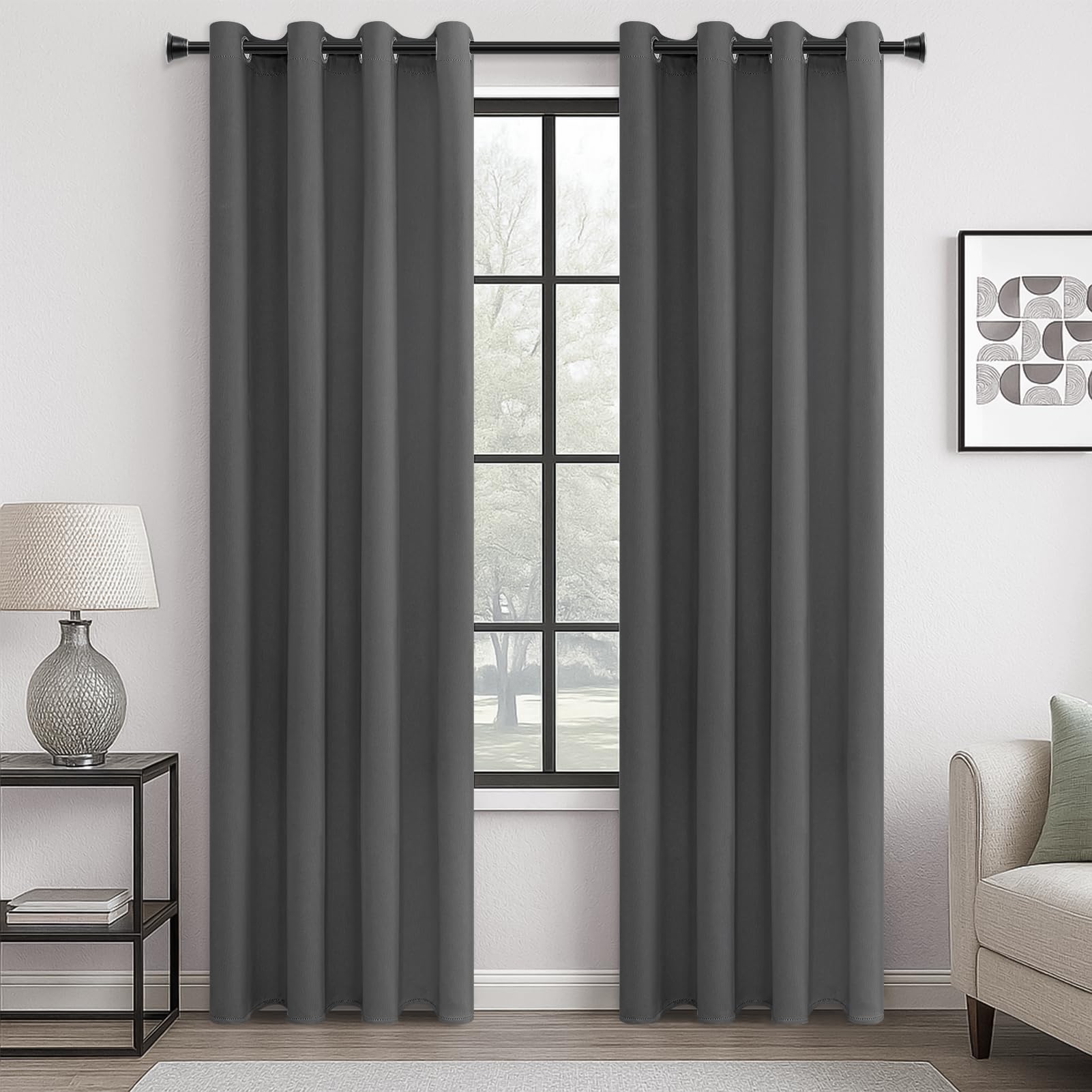 MRTREES Blackout Curtains Bedroom 88 Drop 2 Panels Dark Grey Aubergine Eyelet Thermal Curtain for Living Room Soft Texture Window Treatments for Kids 55x88 Inch 140x225 CM