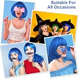 Aomig Short Bob Wig 4 Pack Blue Set with Sunglasses Cap Neon Fancy Dress Cosplay view 6