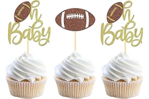 MOITKPTT 24Pcs Football Oh Baby Cupcake Toppers for Baby Shower Birthday Party Decorations, Football Baby Shower Cupcake Toppers for Football Theme Baby Shower Party Decorations (oh baby)
