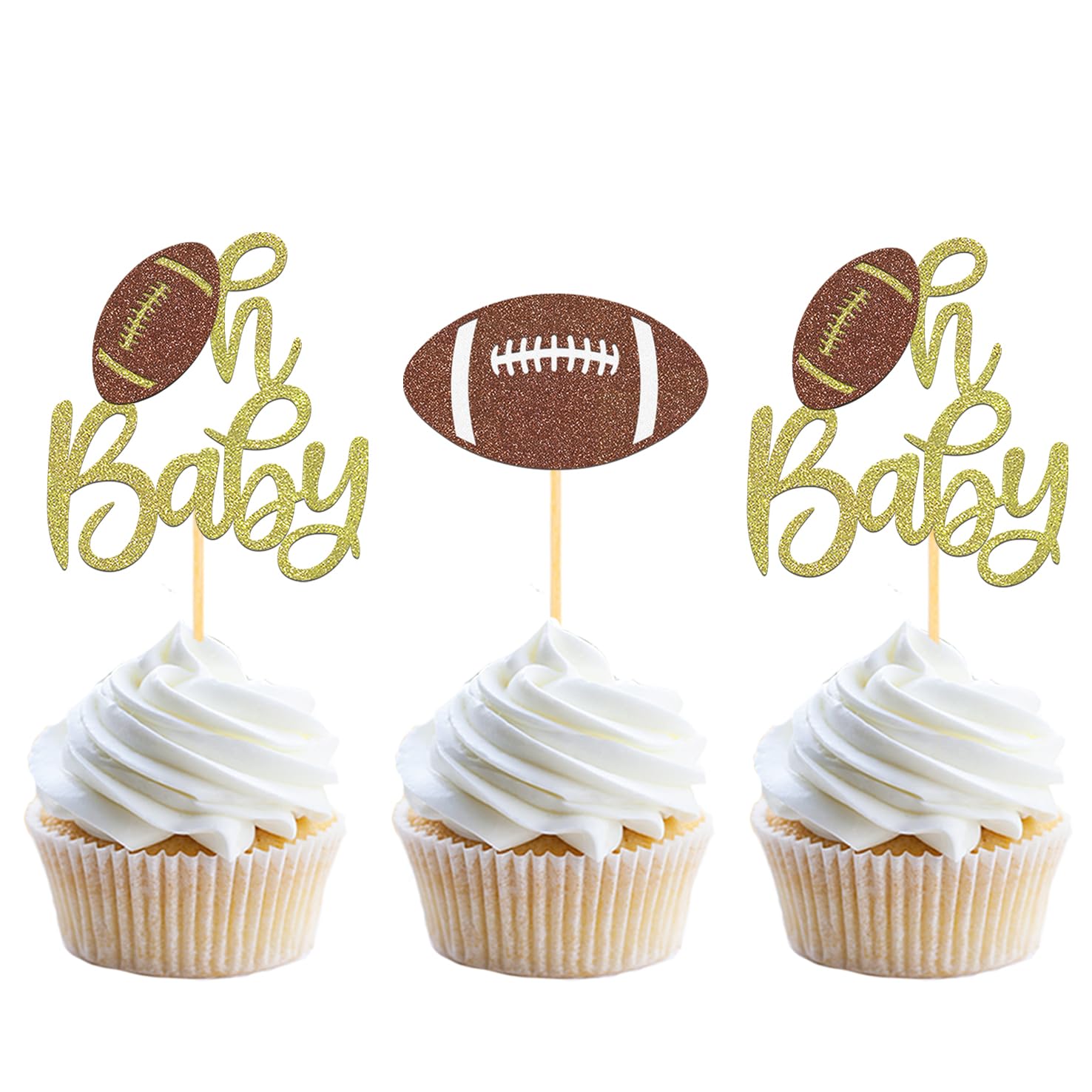 Photo 1 of 24Pcs Oh Baby Football Cupcake Toppers for Baby Shower Party Decorations