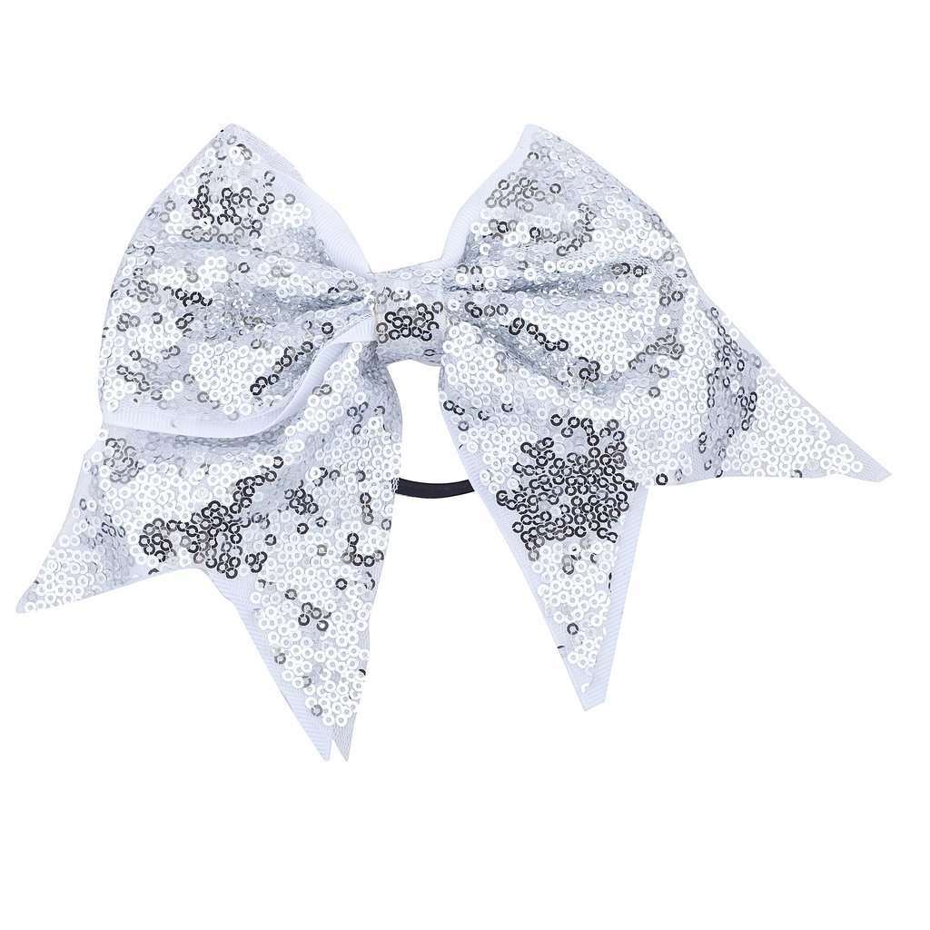 Lux Accessories Oversized Large Silver Sequin White Grosgrain Bow