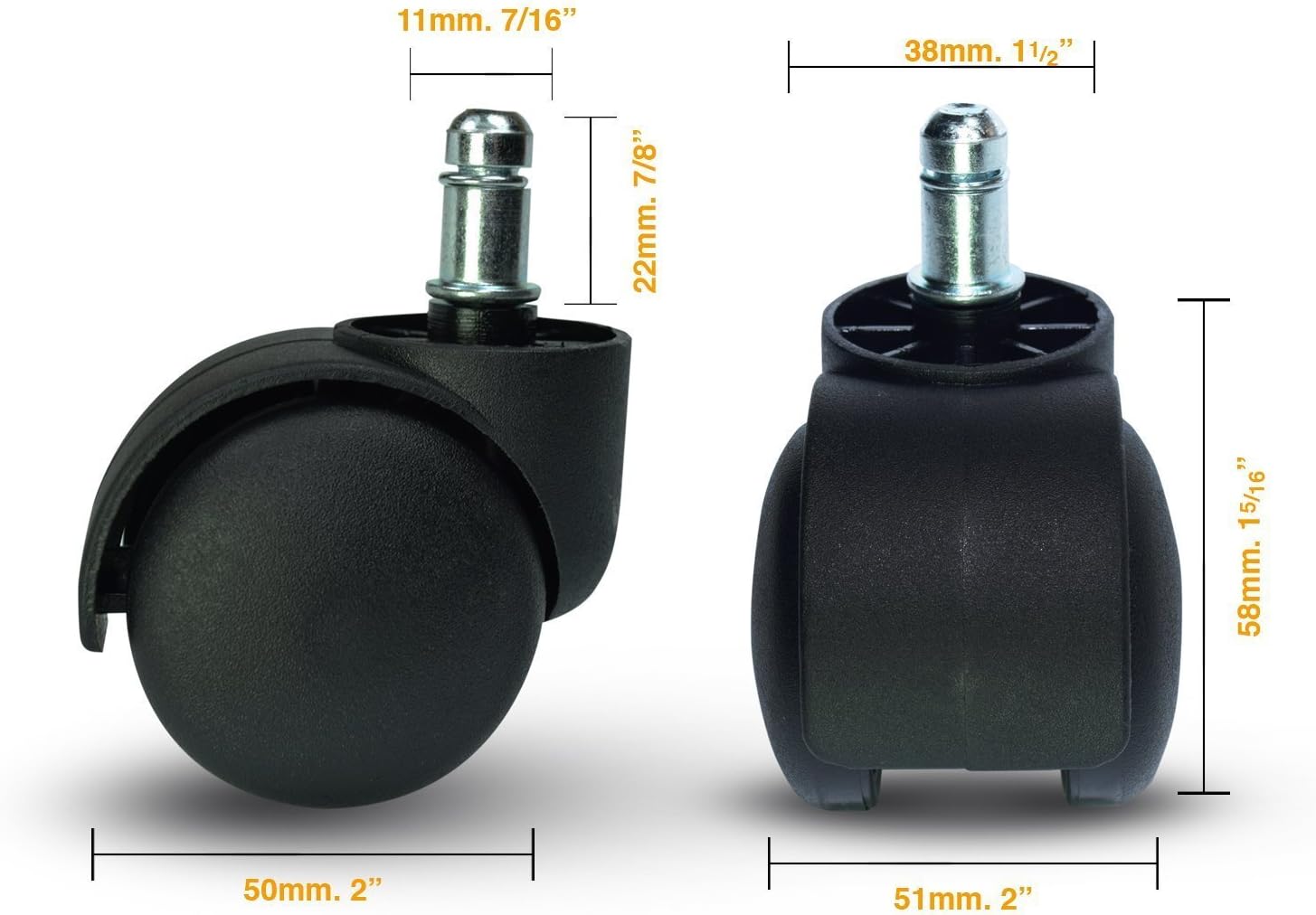 zitriom Premium Office Chair Caster Wheel Universal Standard Size 11mm Stem Diameter X 22mm Stem Length (7/16" X 7/8") Pack of 5: Furniture & Decor