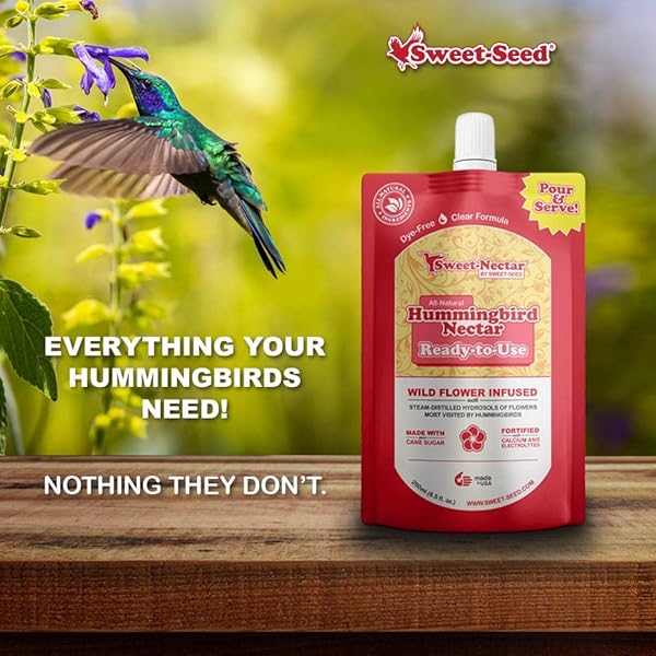 SWEET-SEED HUMMINGBIRD NECTAR, (8.5 OZ) – READY TO USE, MADE IN THE USA | EXTENDS THE LIFE OF NECTAR FOR HUMMINGBIRD FEEDERS – THE ULTIMATE HUMMINGBIRD FOOD