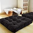 HIGOGOGO Square Meditation Pillow, Large Floor Pillow Solid Thick Tufted Seat Cushion for Balcony Bedroom Tatami Living Room, Black, 22x22 Inch