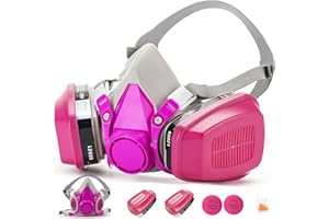 RANKSING Respirator Mask with Filters and Glasses to Against Dust Gases Fumes in Painting Spraying Sanding Orange/Pink