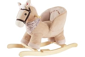 Rock My Baby Rocking Horse, Baby Animal Rocking Horse with Seat, Ride on Horse, Plush Rocking Horse with Realistic Sound, Wooden Rocking Horses Ages 1-3 (Caramel Color Horse), CPC Certified