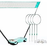 ENOVI EasyGo Badminton Set, with Net, 4 Racket, 4 Birdies, Portable Storage Box, for Backyards, Outdoor Games, Yard Games
