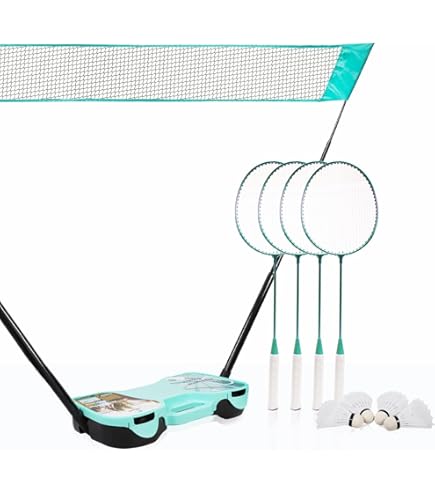 Set badmintonrackets, shuttle en badmintonset, compleet 2-4 spelers voor volwassenen en kinderen, 2 rackets, 2 shuttles, 2 palen en een net, tas, licht en stabiel badmintonracket