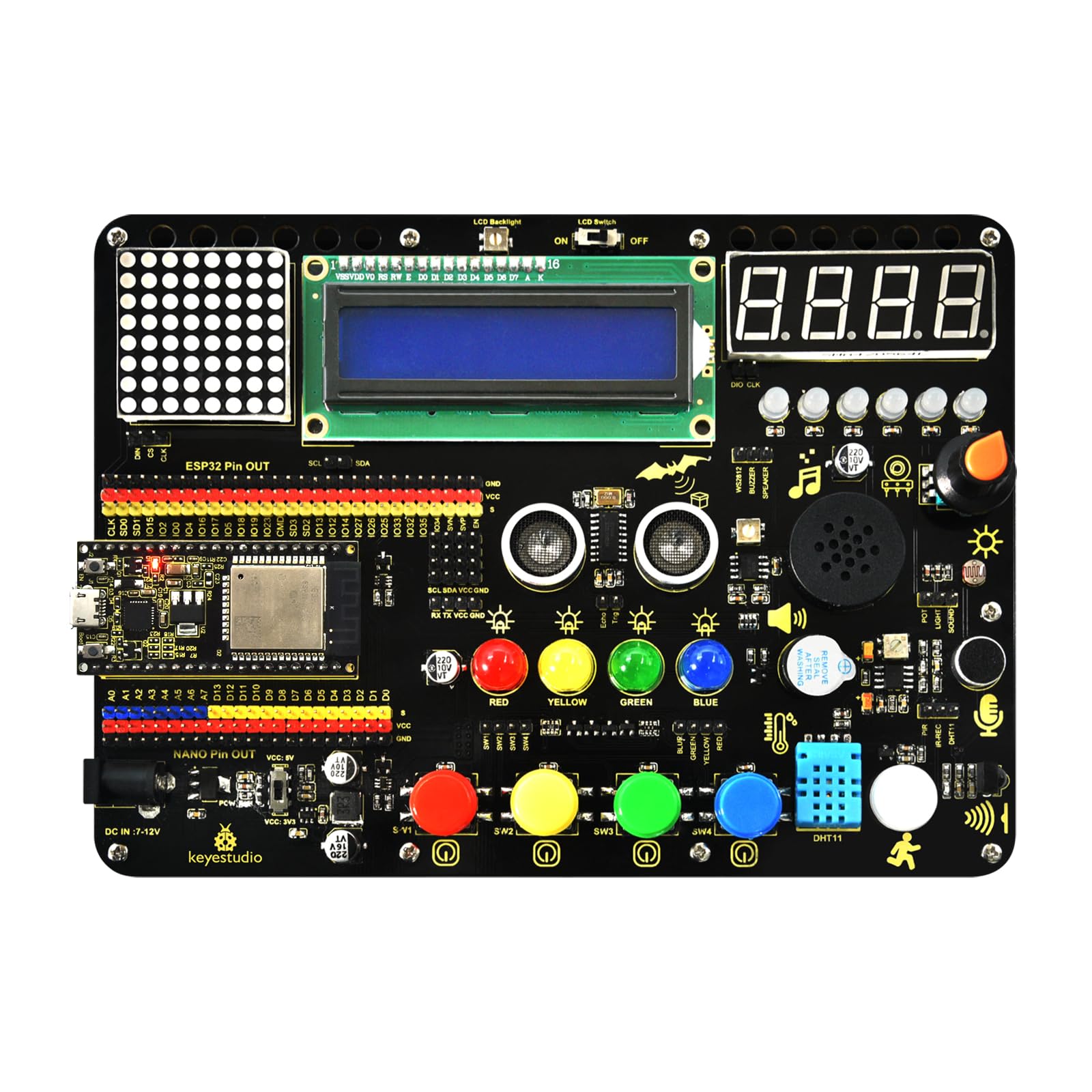 KEYESTUDIO Inventor Starter Kit for Arduino ESP32, Hardware Comes Pre-connected, Easy to Get Started Coding and Electronics, 15 Modules, 30 Projects, STEM Educational Set for Adults Teens