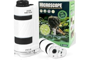 Kids Microscope, SETFLAGS Pocket Microscope for Kids, 60x-180x Zoom Miniscope Portable Little Scientist Handheld Mini Scope Educational Science Kit STEM & Science Toy, Interactive Learning, Ages 6+