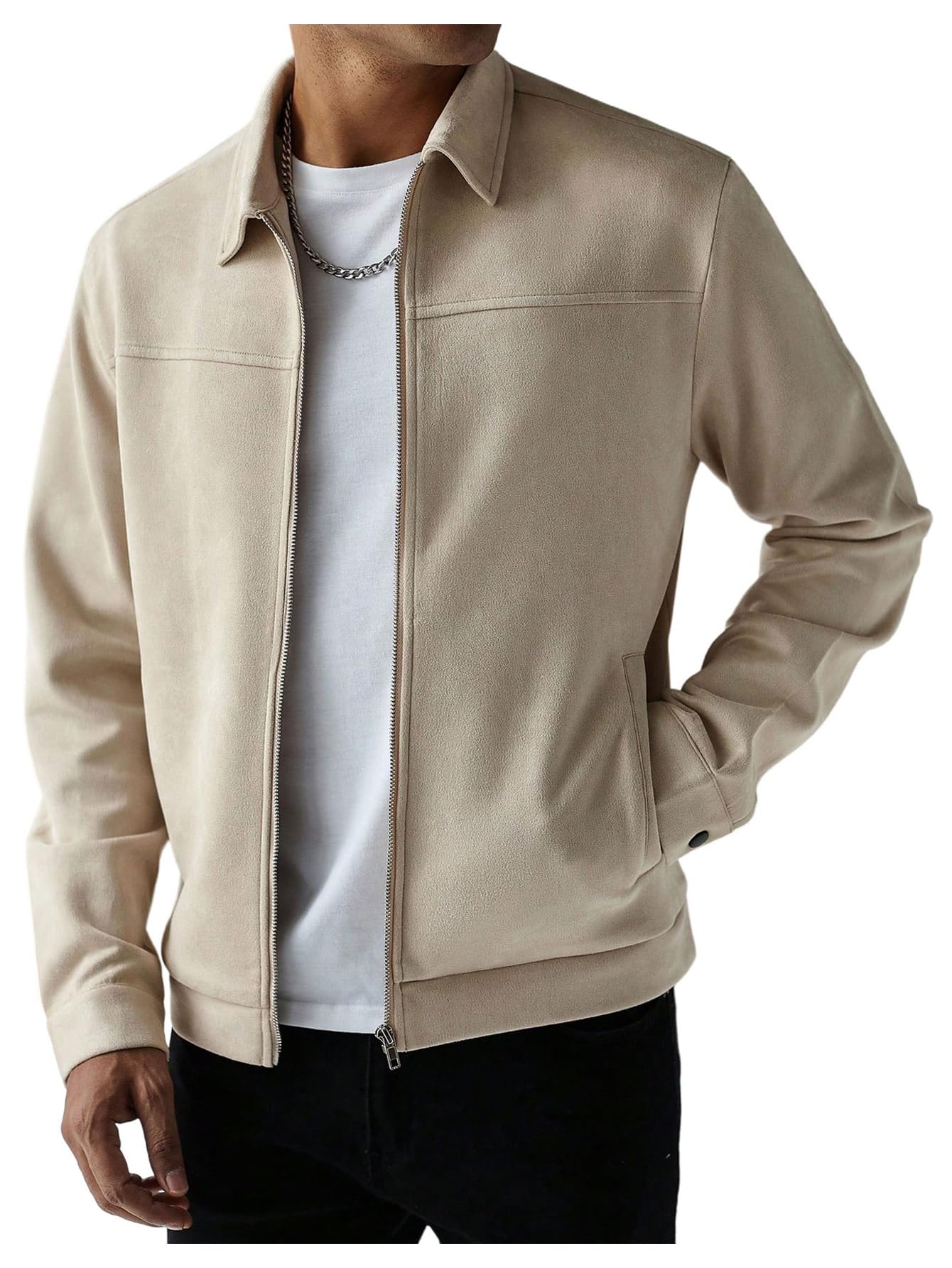 Photo 1 of ***See Notes***SOLY HUX Men's Zip Up Jacket Long Sleeve Lightweight Classic Fall Outerwear Coat with Pocket Plain Apricot Large